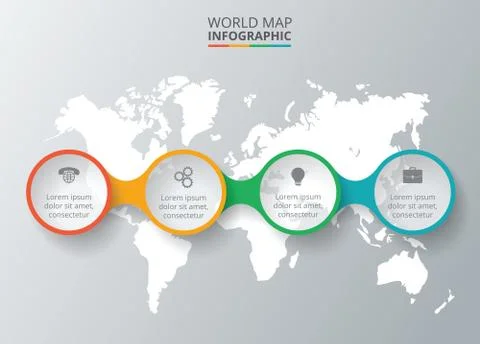 Vector world map with infographic elements. Stock Illustration