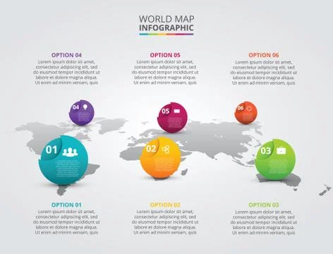 Vector world map with infographic elements. Stock Illustration