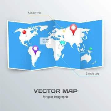 Vector world map with infographic elements. Stock Illustration