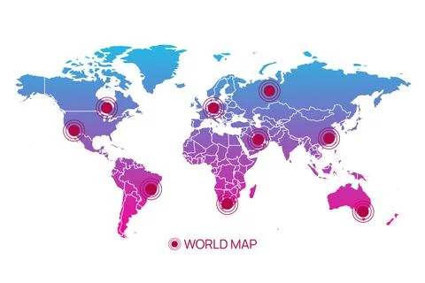 Vector world map infographic symbol. Blue pink gradient icon wirh borders Stock Illustration