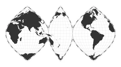 Vector world map. Interrupted sinusoidal projection. Plain world geographic.. Illustrazione stock