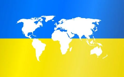 Vector world map isolated on ukrainian flag background. Resistance concept fight Иллюстрация