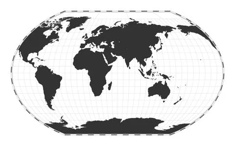 Vector world map. Kavrayskiy VII pseudocylindrical projection. Plain world .. Stock Illustration