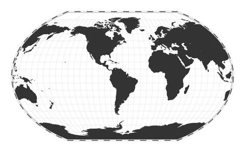 Vector world map. Kavrayskiy VII pseudocylindrical projection. Plain world .. Stock Illustration