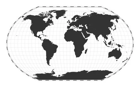 Vector world map. Kavrayskiy VII pseudocylindrical projection. Plain world .. Stock Illustration