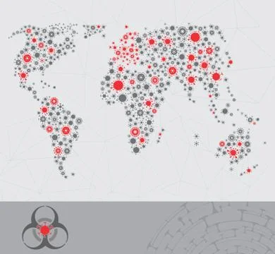 Vector world map made of virus shape silhouettes Stock Illustration