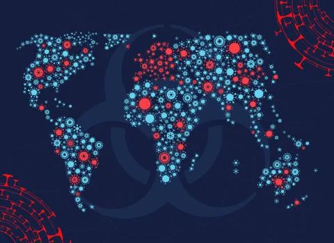 Vector world map made of virus shape silhouettes Stock Illustration