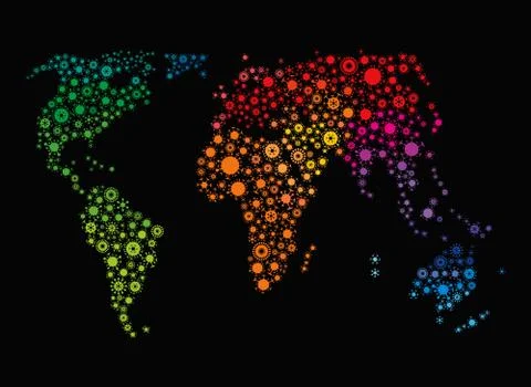 Vector world map made of virus shape silhouettes Stock Illustration