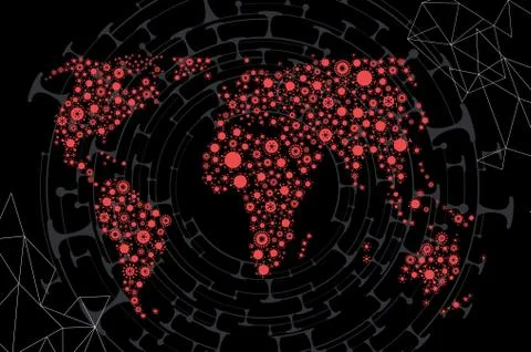 Vector world map made of virus shape silhouettes Stock Illustration