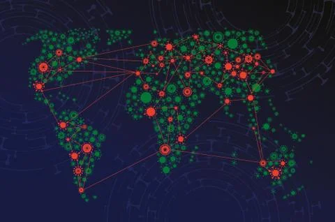 Vector world map made of virus shape silhouettes Stock Illustration