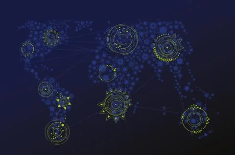 Vector world map made of virus shape silhouettes Stock Illustration