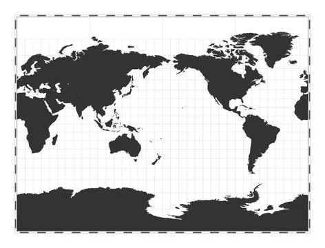 Vector world map. Miller cylindrical projection. Plain world geographical m.. Illustrazione stock