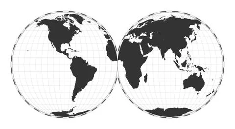 Vector world map. Mollweide projection interrupted into two (equal-area) he.. Stock Illustration