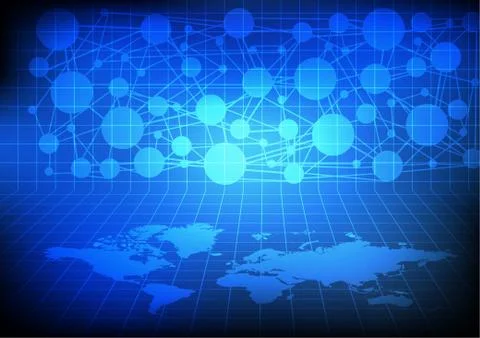 Vector : world map with network on blue background Stock Illustration