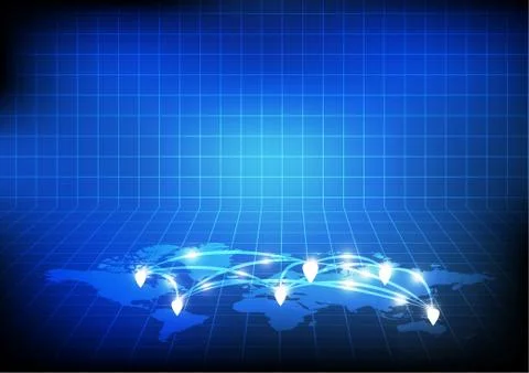 Vector : world map with network on blue background Stock Illustration