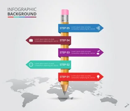 Vector world map with pencil for infographic. Stock Illustration