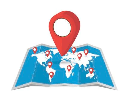 Vector world map with pointer on white background Stock Illustration