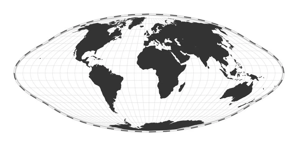 Vector world map. Pseudocylindrical equal-area Goode homolosine projection... Stock Illustration