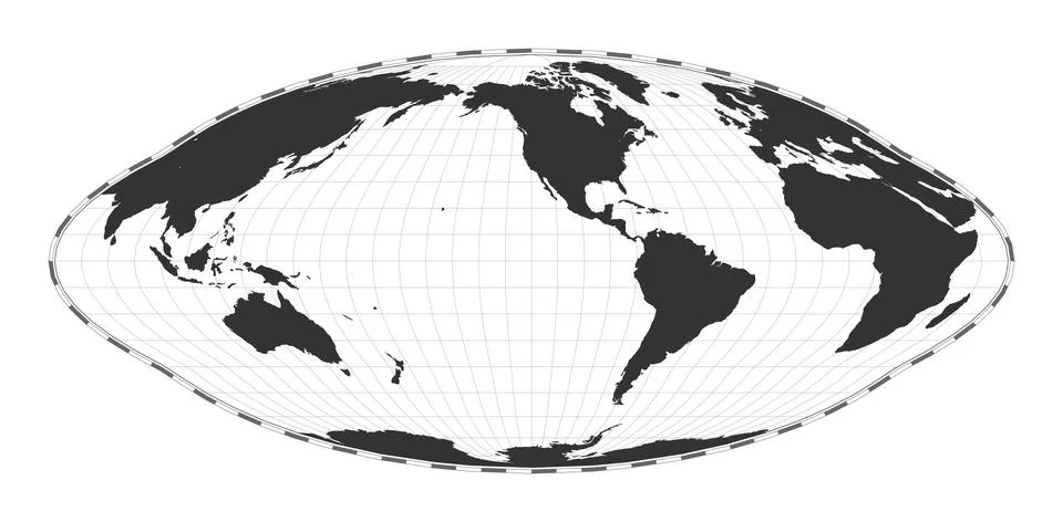 Vector world map. Pseudocylindrical equal-area Goode homolosine projection... Stock Illustration
