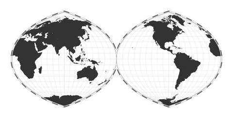 Vector world map. Quartic authalic projection interrupted into two hemisphe.. 스톡 일러스트