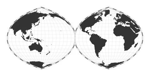 Vector world map. Quartic authalic projection interrupted into two hemisphe.. Illustrazione stock