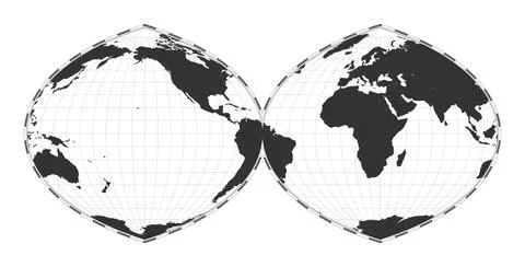 Vector world map. Quartic authalic projection interrupted into two hemisphe.. Stock Photos