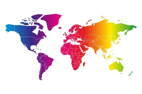 Vector World Map With Rainbow Spectrum Gradient Design Stock Illustration