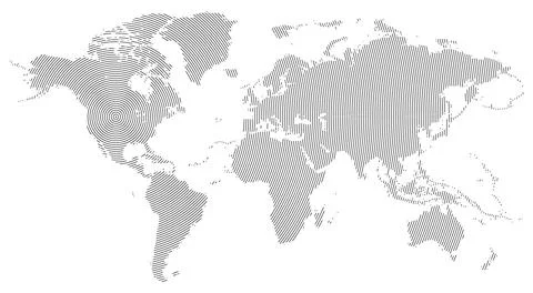Vector world map in round line pattern Stock Illustration