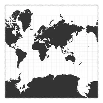 Vector world map. Spherical Mercator projection. Plain world geographical m.. Stock Illustration