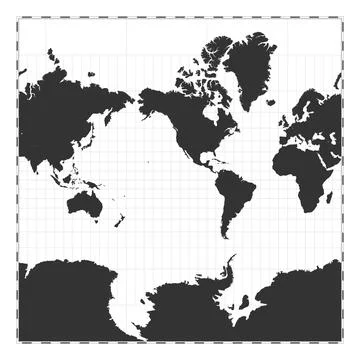 Vector world map. Spherical Mercator projection. Plain world geographical m.. Stock Illustration