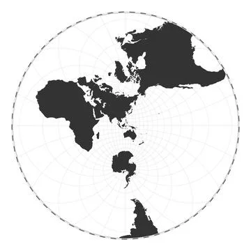 Vector world map. Stereographic. Plain world geographical map with latitude.. Illustrazione stock