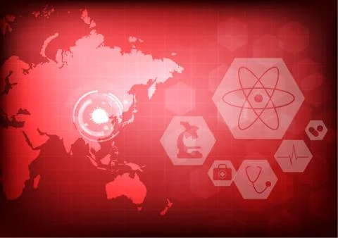 Vector : world map with virus and healthcare items Stock Illustration