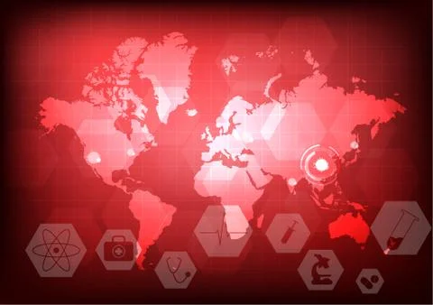 Vector : world map with virus and healthcare items Stock Illustration