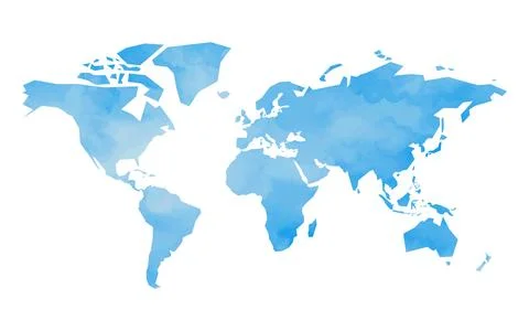 Vector World Map With Watercolor Texture in Blue Tones Illustrazione stock