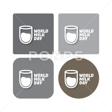 Vector world milk day outline style icons set or label isolated on grey Stock Illustration