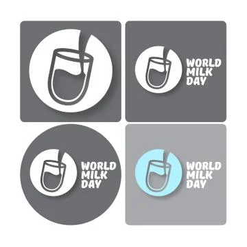 Vector world milk day outline style icons set or label isolated on grey Stock Illustration
