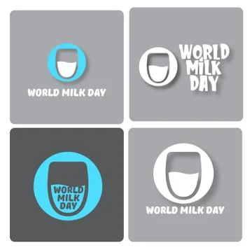 Vector world milk day outline style icons set or label isolated on grey Stock Illustration