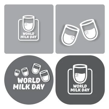 Vector world milk day outline style icons set or label isolated on grey Stock Illustration