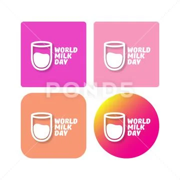 Vector world milk day outline style icons set or label isolated on pink Stock Illustration