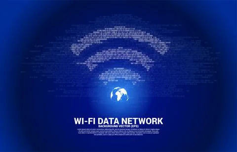 Vector world with wi-fi mobile data icon with one and zero binary code matrix Illustrazione stock