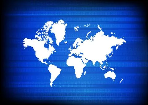 Vector : Worldmap and binary code on blue background Stock Illustration
