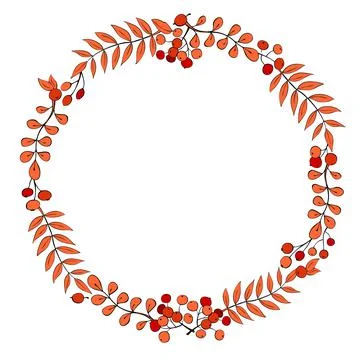 Vector wreath of bright red rowan leaves and berries. Round autumn frame, bor Stock-Illustration