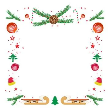 Vector wreath frame with spruce branches. Christmas leaves banner in white ba Illustration