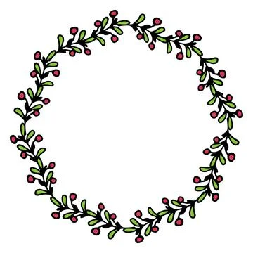 Vector wreath of mistletoe, red berries and green leaves.round pattern of a Stock Illustration