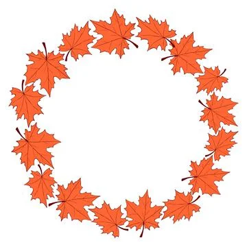 Vector wreath of red maple leaves. Round frame in flat style. Theme of happy  Stock Illustration
