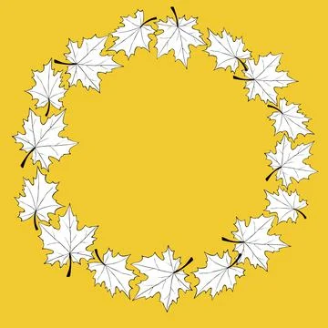 Vector wreath of white maple leaves. Round frame in flat style. Theme of happ Stock Illustration