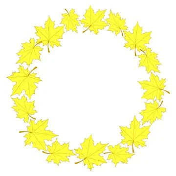 Vector wreath of yellow maple leaves. Round frame in flat style. Theme of hap Stock Illustration