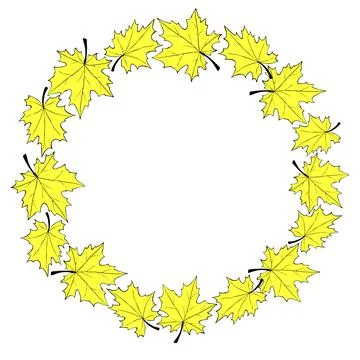 Vector wreath of yellow maple leaves. Round frame in flat style. Theme of hap Stock Illustration