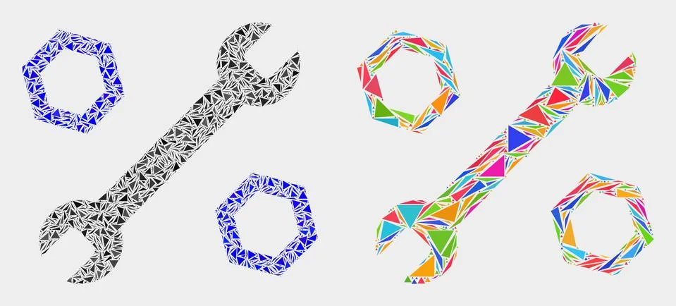 Vector Wrench and Nuts Mosaic Icon of Triangles Stock Illustration