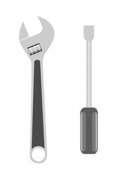 Vector wrench and screwdriver, isolated on white Stock Illustration